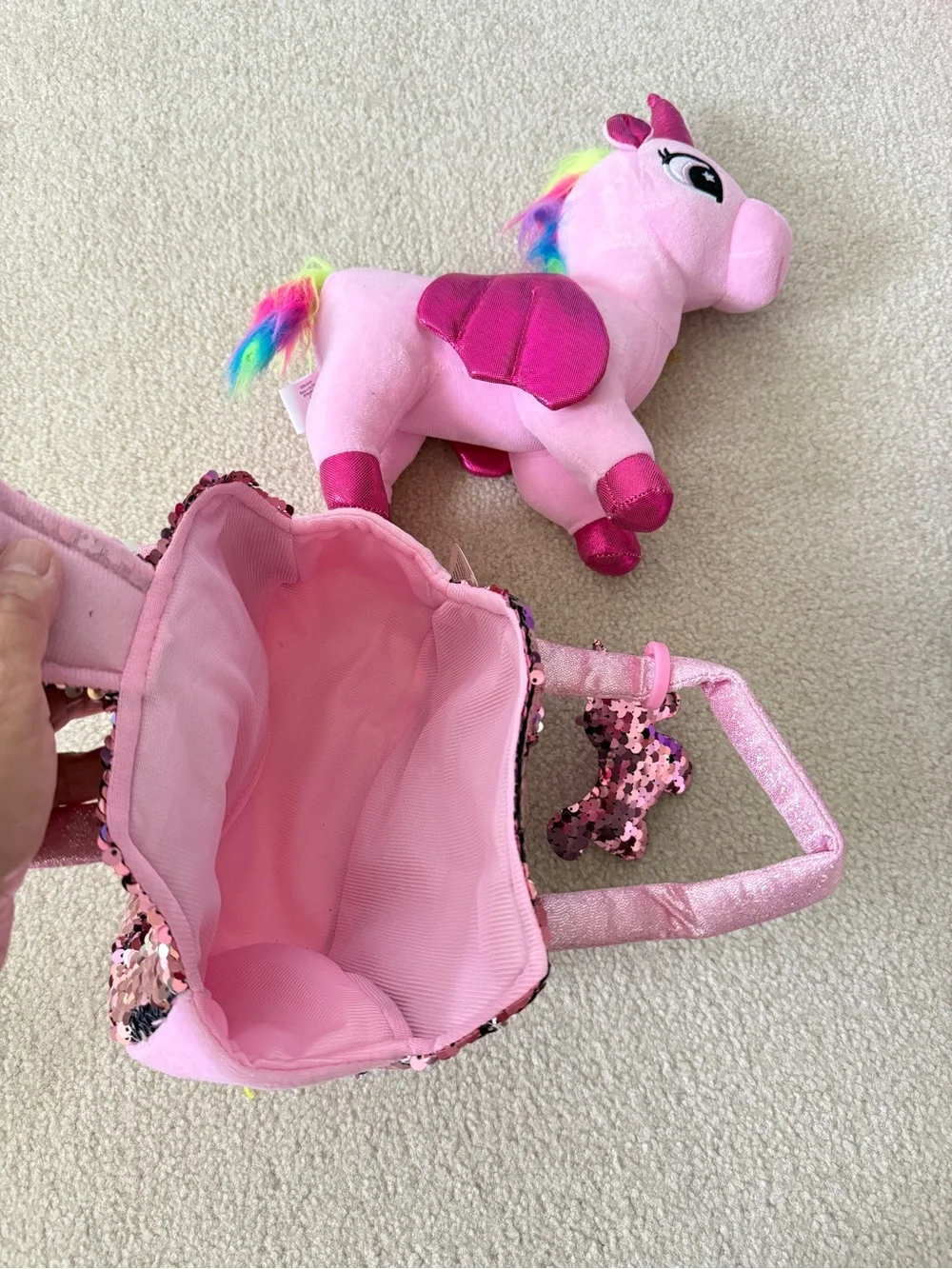 3 for $25 Kids Pink gold and purple Sequin Unicorn Handbag - Plush Unicorn Purse